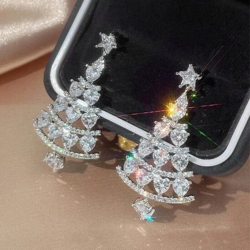 Christmas Tree Crystal Star Earrings