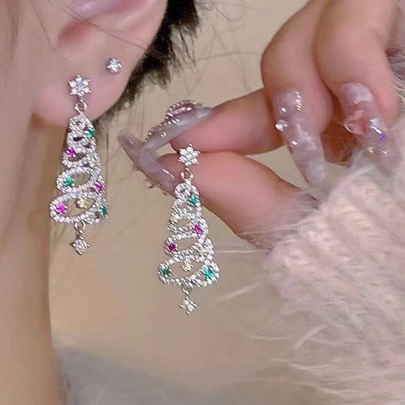 Christmas Tree Crystal Star Earrings