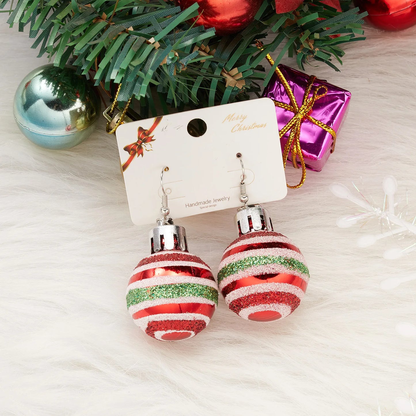 Christmas Colorful Light Bulb Ball Shaped Drop Earrings