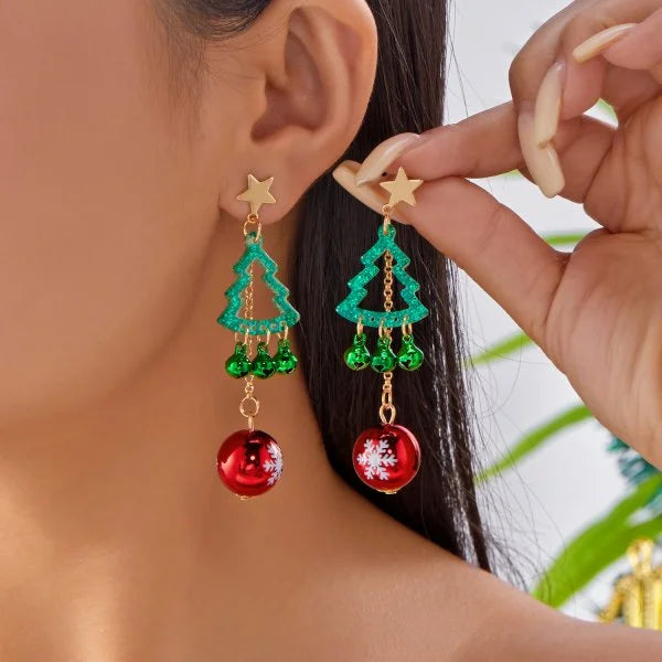 Christmas Tree Crystal Star Earrings