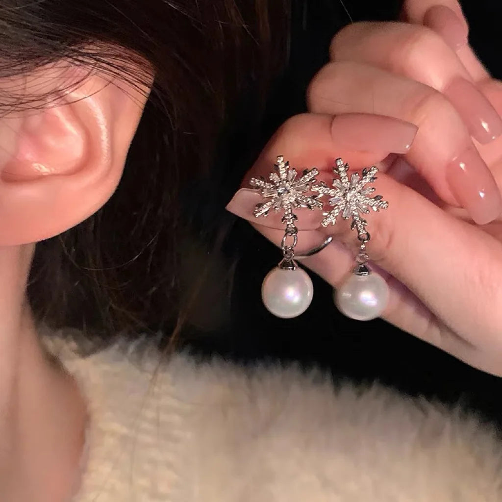 Glitter Snowflake Dangle Earrings