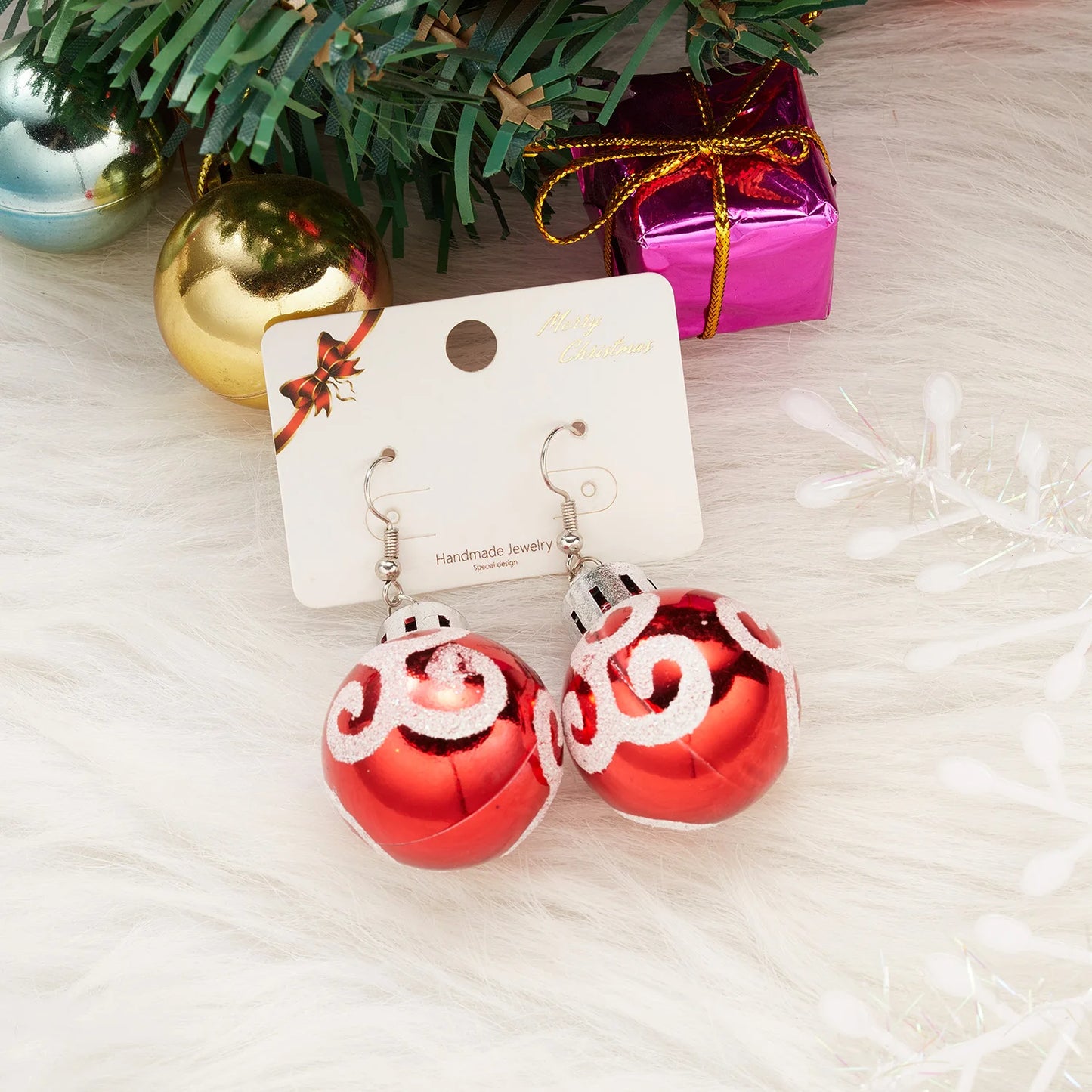Christmas Colorful Light Bulb Ball Shaped Drop Earrings