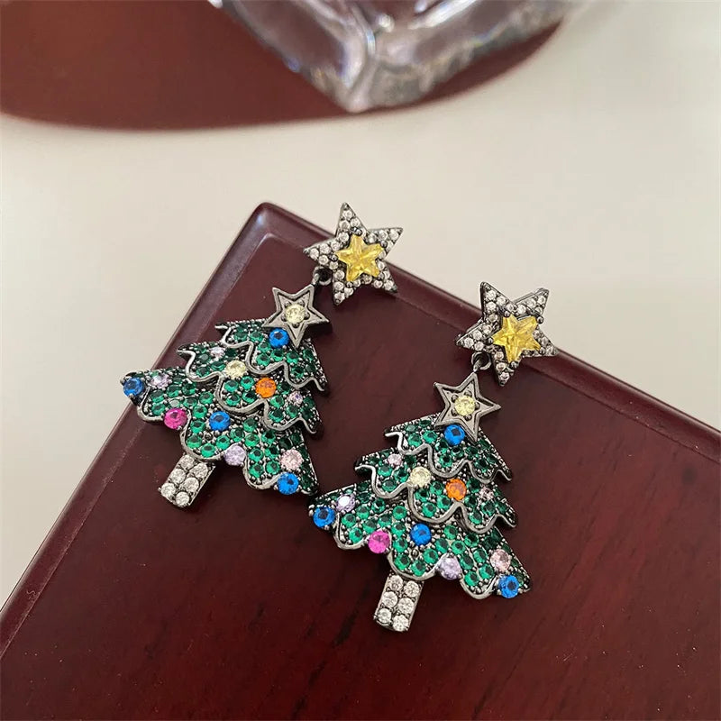 Christmas Tree Crystal Star Earrings
