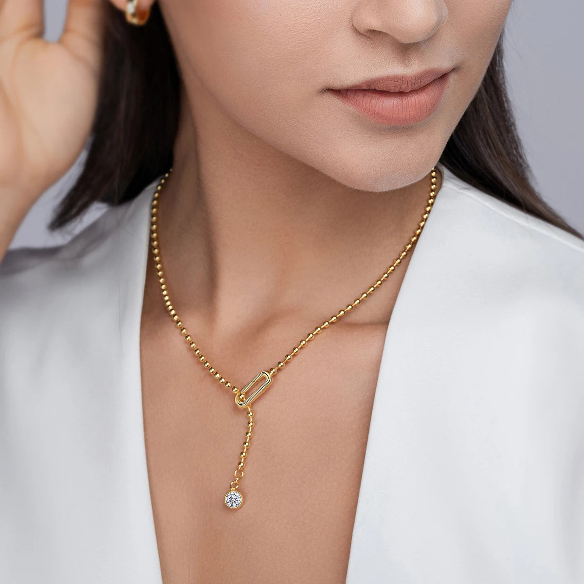 Moissanite Y-Shape Necklace, S925 Silver, 18K Gold Plated