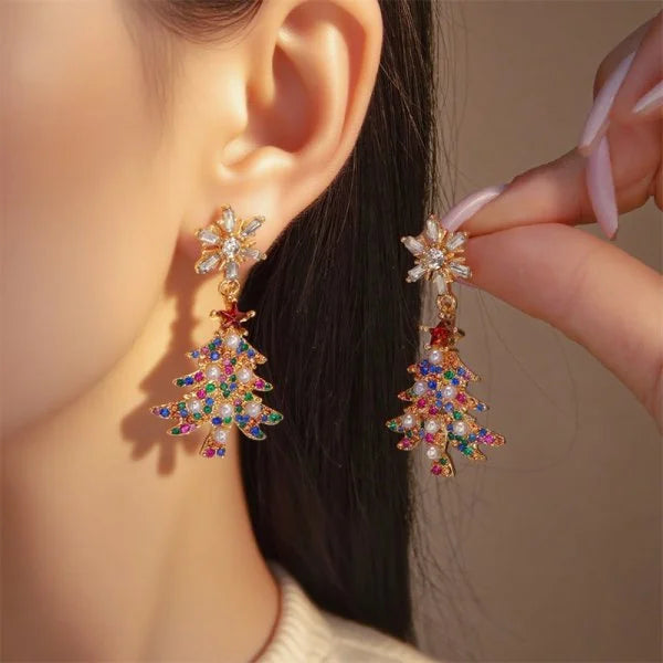 Christmas Tree Crystal Star Earrings