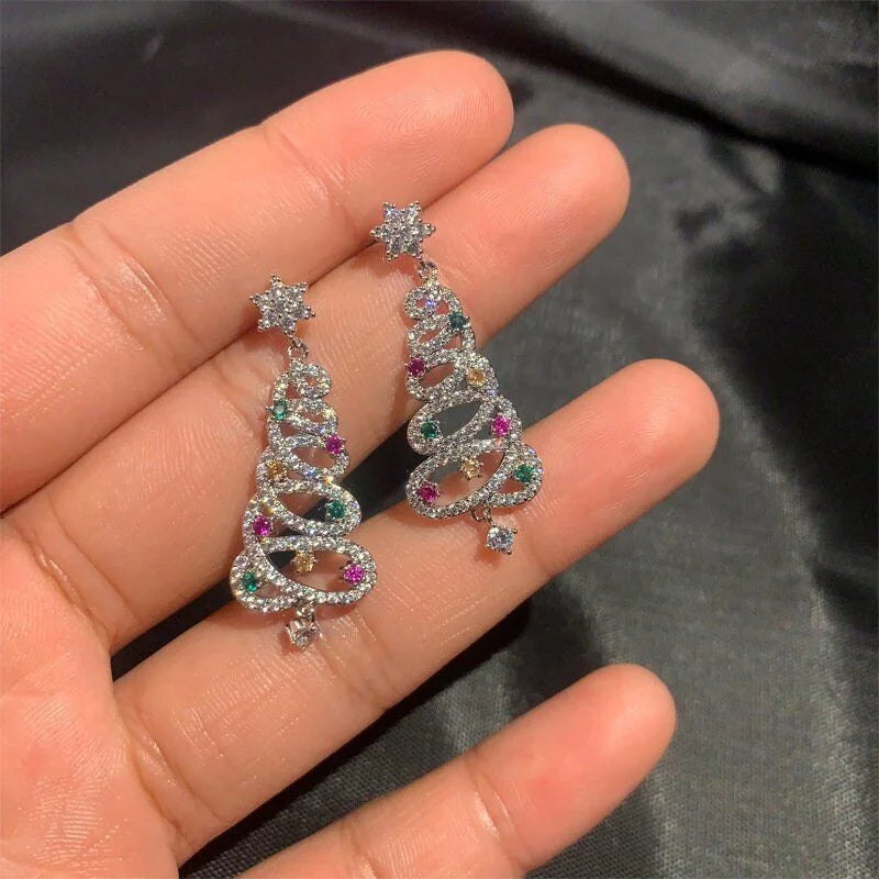 Christmas Tree Crystal Star Earrings