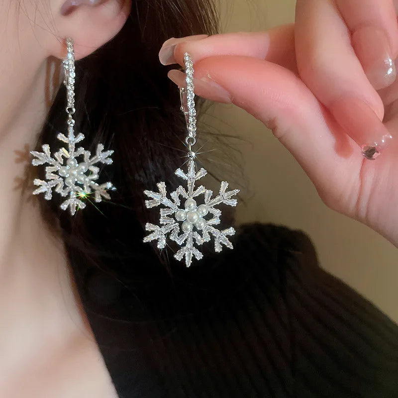 Glitter Snowflake Dangle Earrings