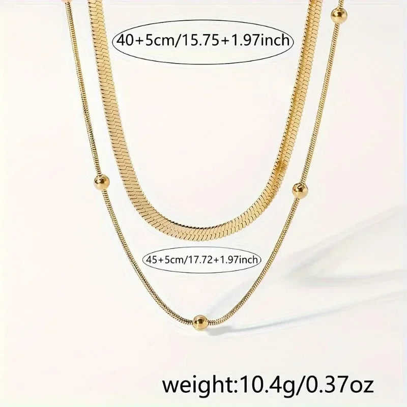 Gold Round Beads Chain Double Layers Necklace