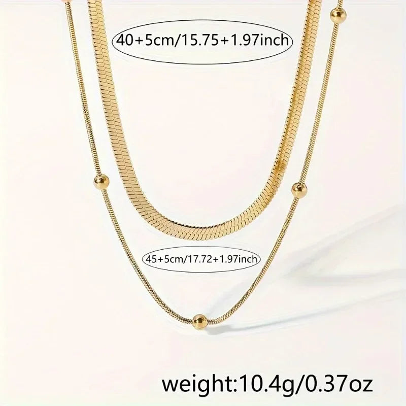 Gold Round Beads Chain Double Layers Necklace