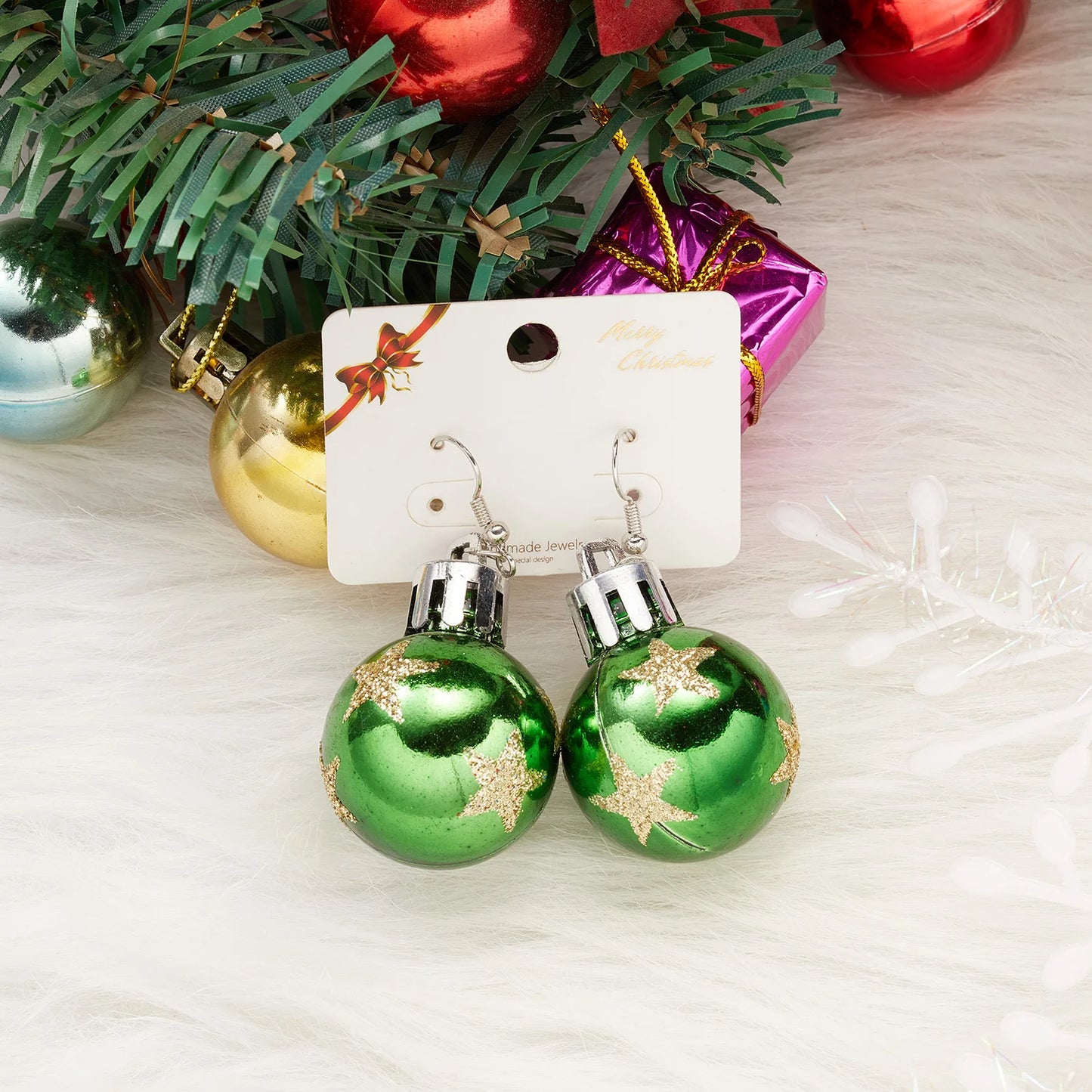 Christmas Colorful Light Bulb Ball Shaped Drop Earrings