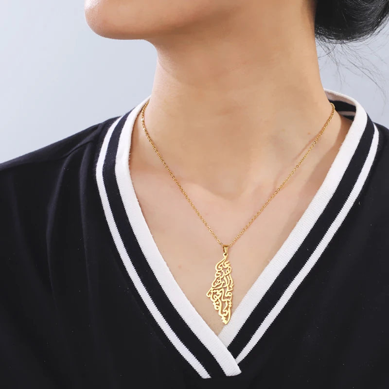 Palestine Pendant Necklace in Arabic Calligraphy